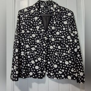 Womens Larry Levine Linen Blend Polka Dot Blazer Size 10